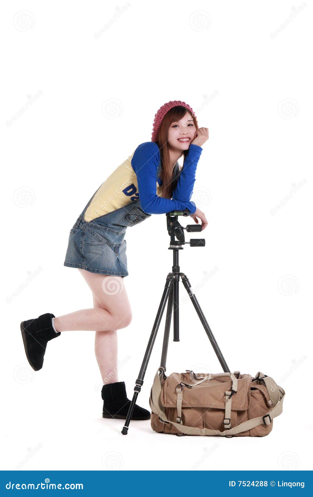an asian girl with the tripod