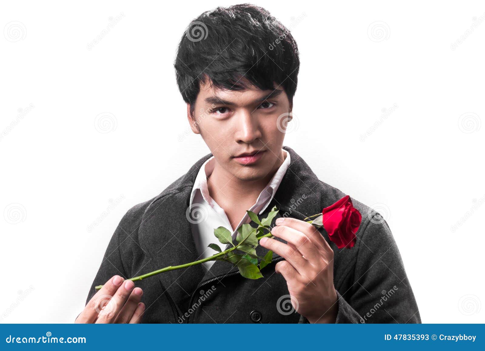 Asian Handsome Man Hold the Red Rose with Love Stock Image Image of birthday, background 47835393