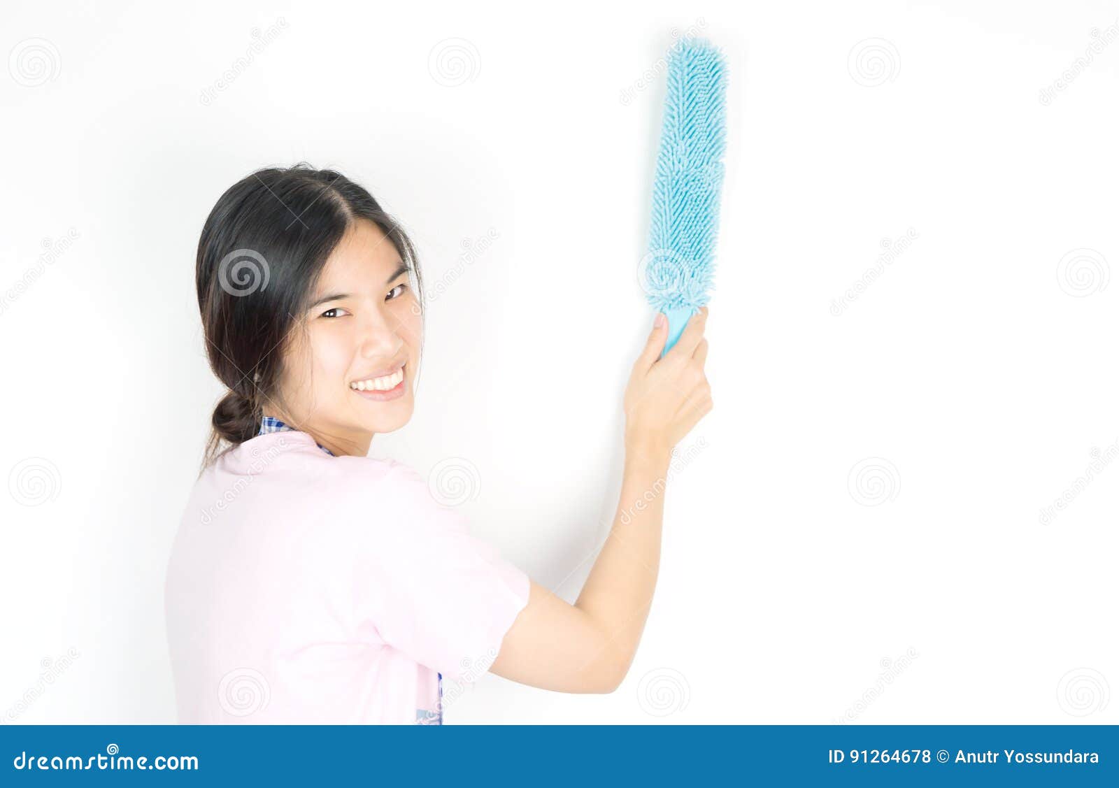 Asian House Cleaner Using Dust Cleaner Stock Photo Image of dust, wiping 91264678
