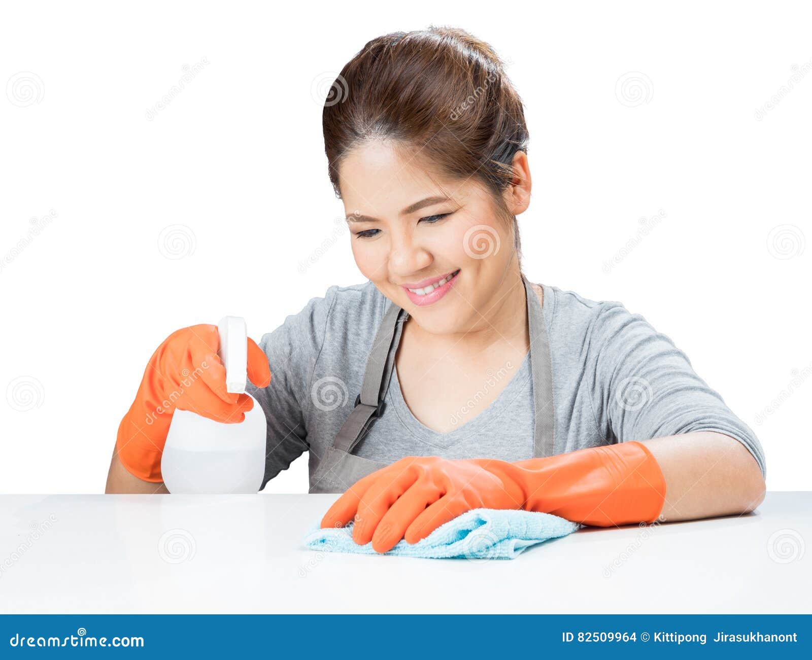 Asian Housewife Sweeping on Table Stock Photo Image of female