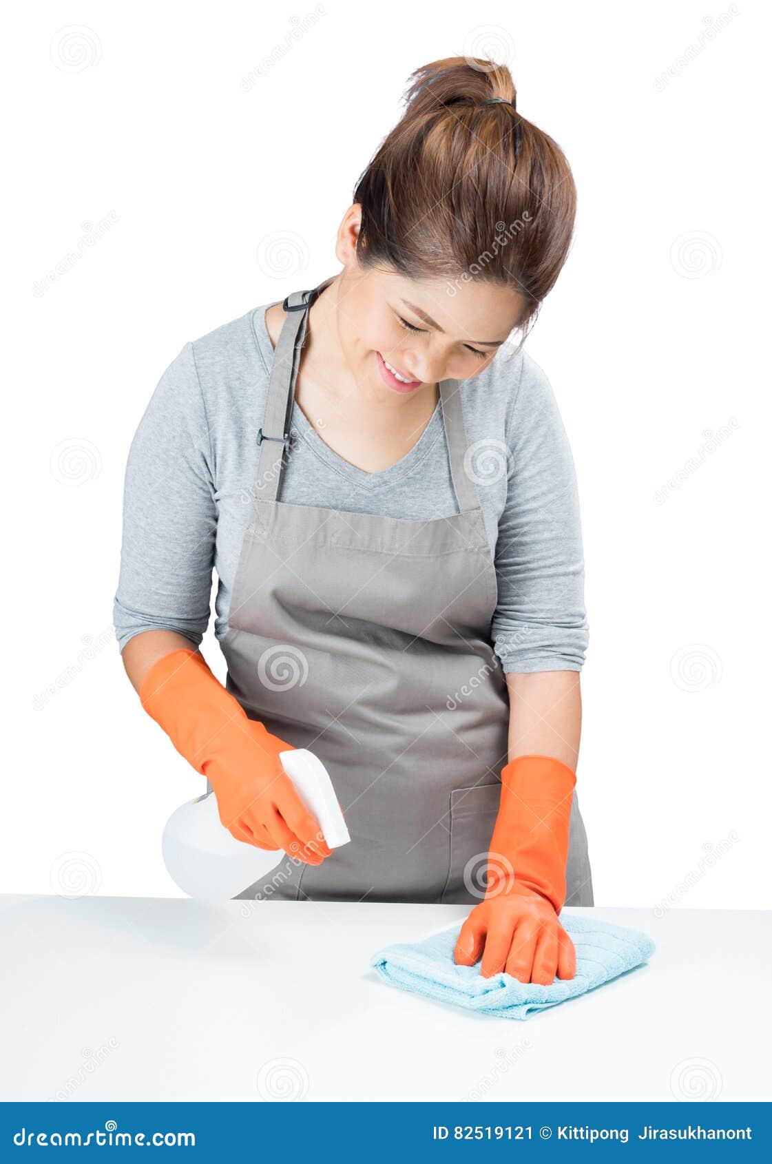 Asian Housewife Sweeping on Table Stock Image Image of cleaner