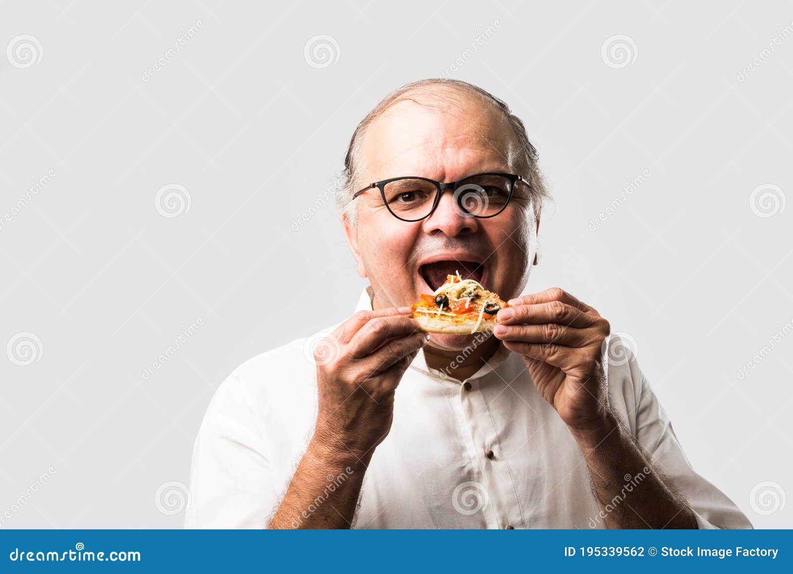 Asian Indian Old Man Eating Pizza with Funny Expressions Stock Photo -  Image of elderly, grandfather: 195339562