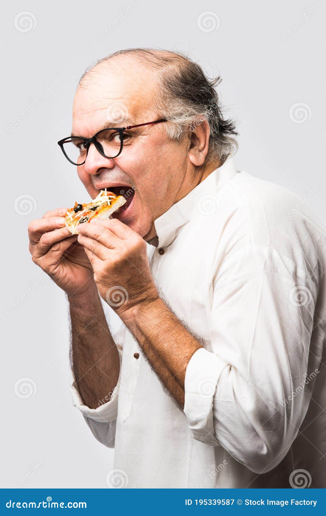 Asian Indian Old Man Eating Pizza with Funny Expressions Stock Image -  Image of joyful, expression: 195339587