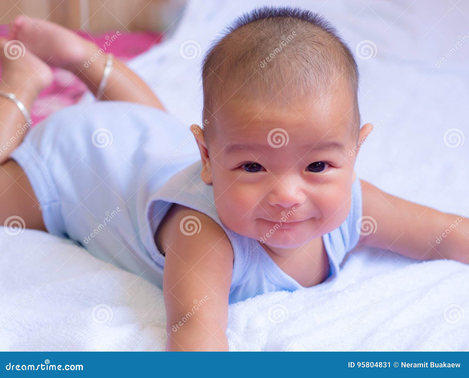 Asian Infant Lie on the Stomach, Stock Image Image of lying, studio