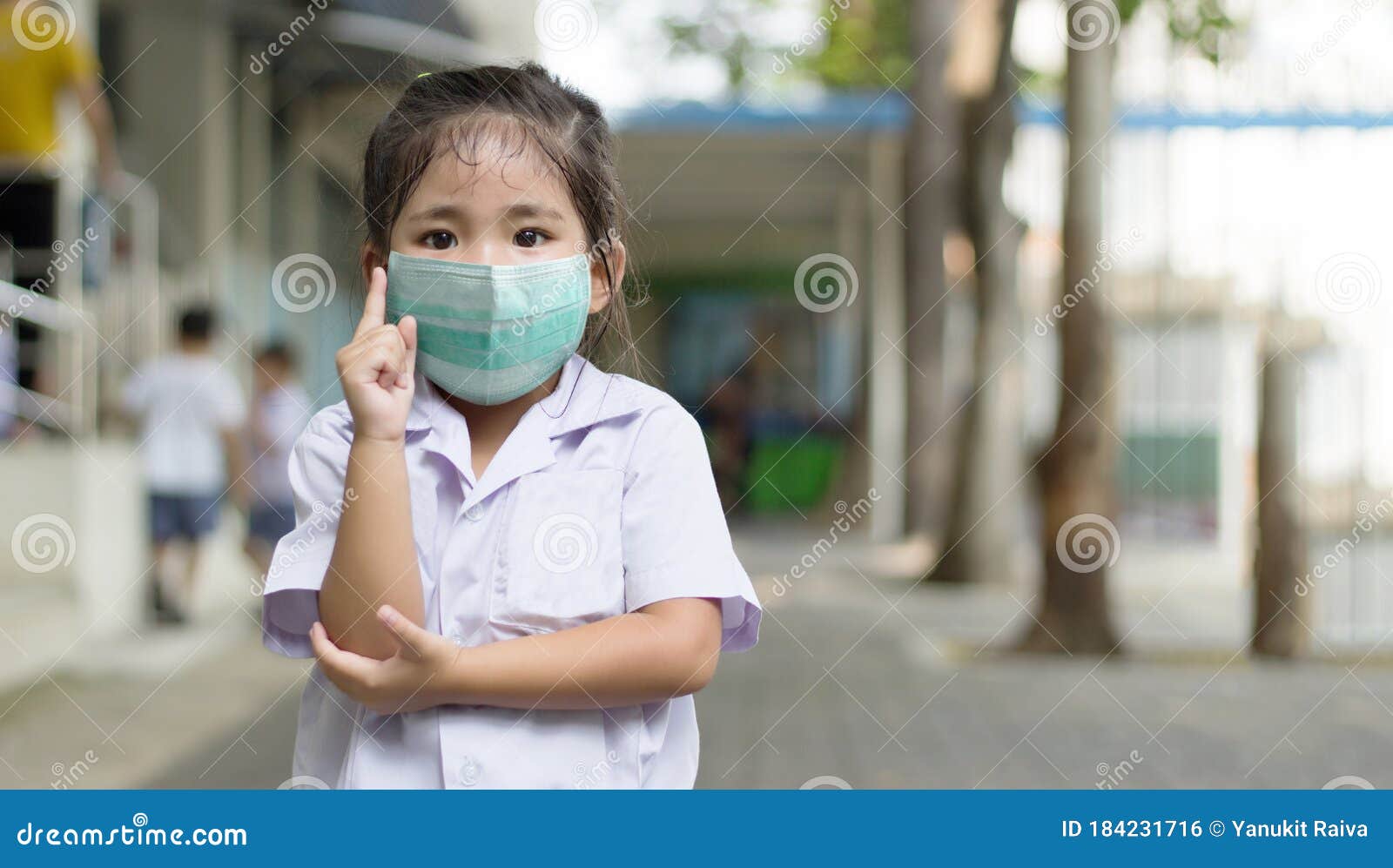 asian kids student comand action with face mask