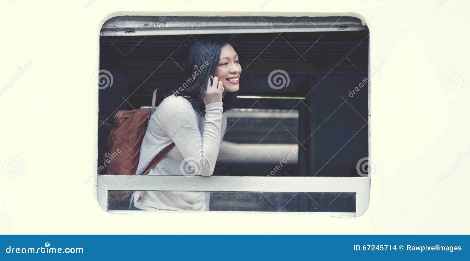 asian lady traveling commute train concept