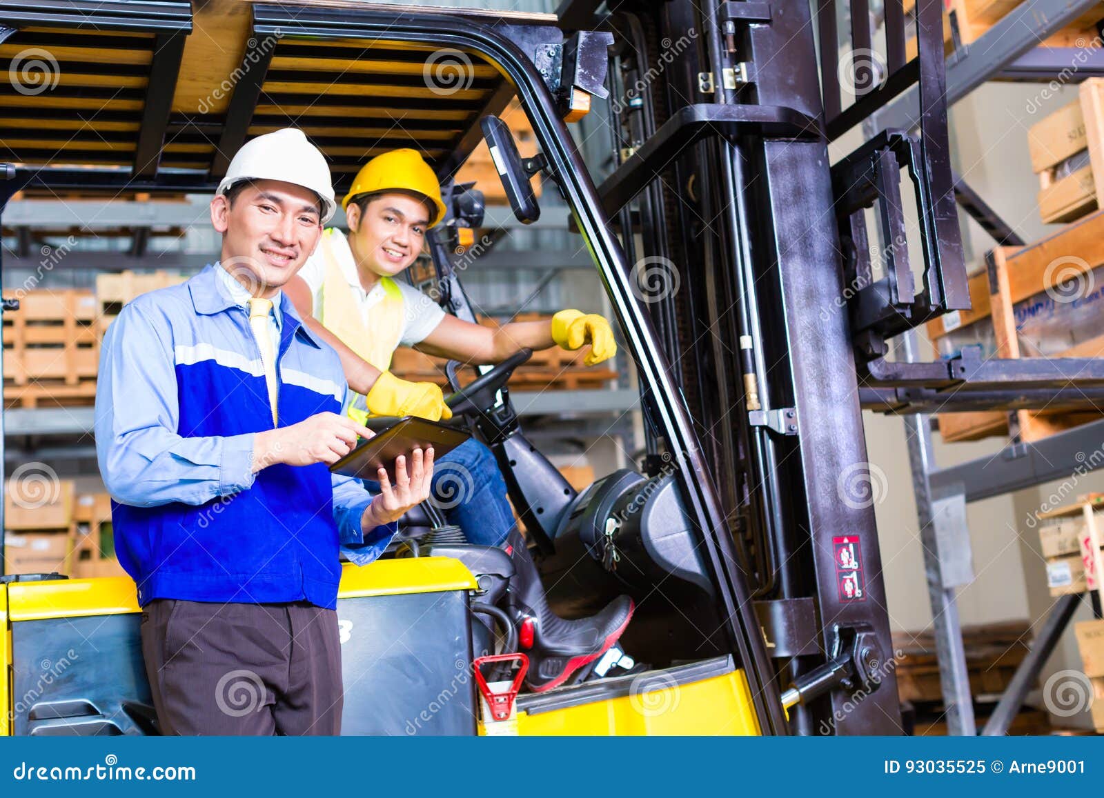 Asian Lift Truck Driver and Foreman in Storage Stock Image Image of machine, foreman 93035525