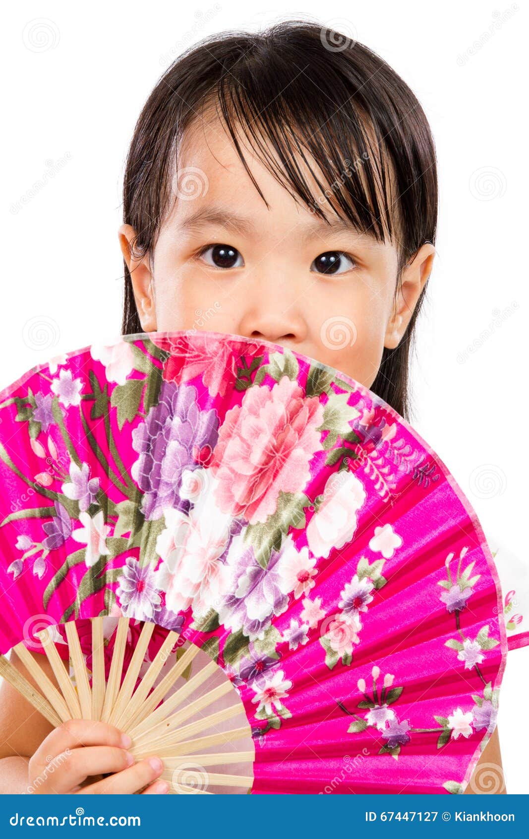 Asian Little Chinese Girl Holding Oriental Fan Stock Image - Image of ...
