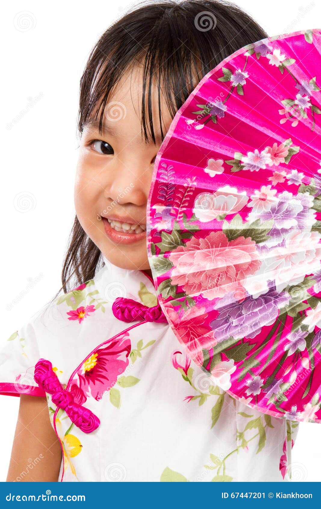 Asian Little Chinese Girl Holding Oriental Fan Stock Image - Image of ...