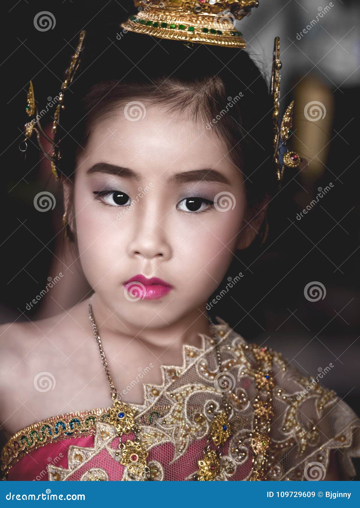 Asian Little Kid Girl Dress the Thai Traditional Dress Stock Image ...