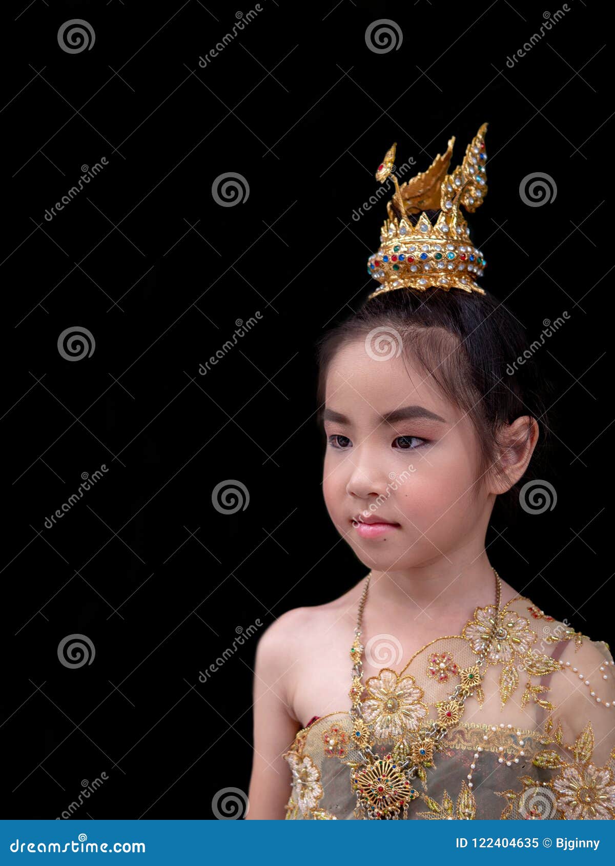 Asian Little Kid Girl Dress the Thai Traditional Dress , National ...
