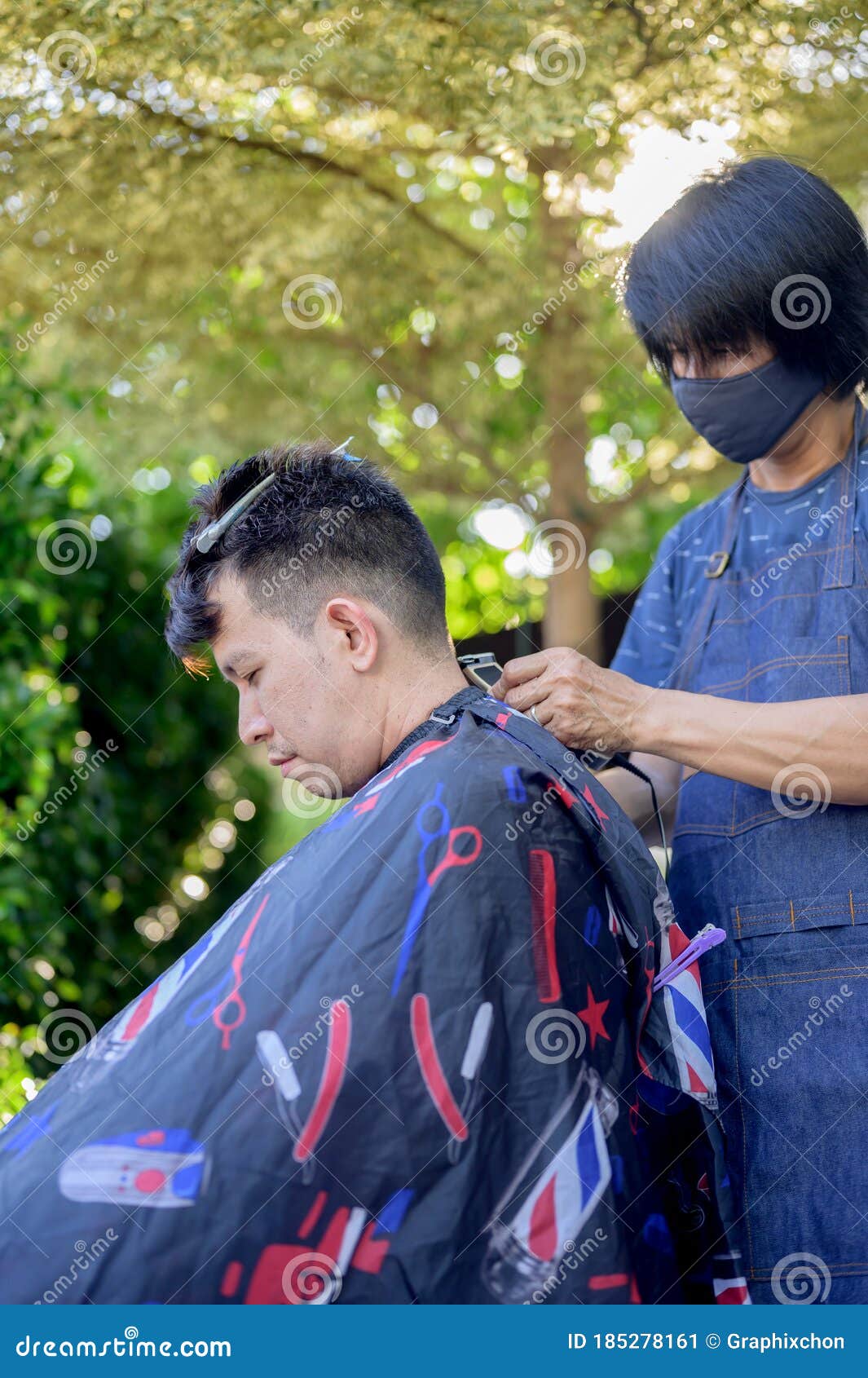 Asian Making Haircut at Home Garden. New Normal Life after Covid-19  Outbreak Pandemic Situation Stock Image - Image of businessman, activity:  185278161