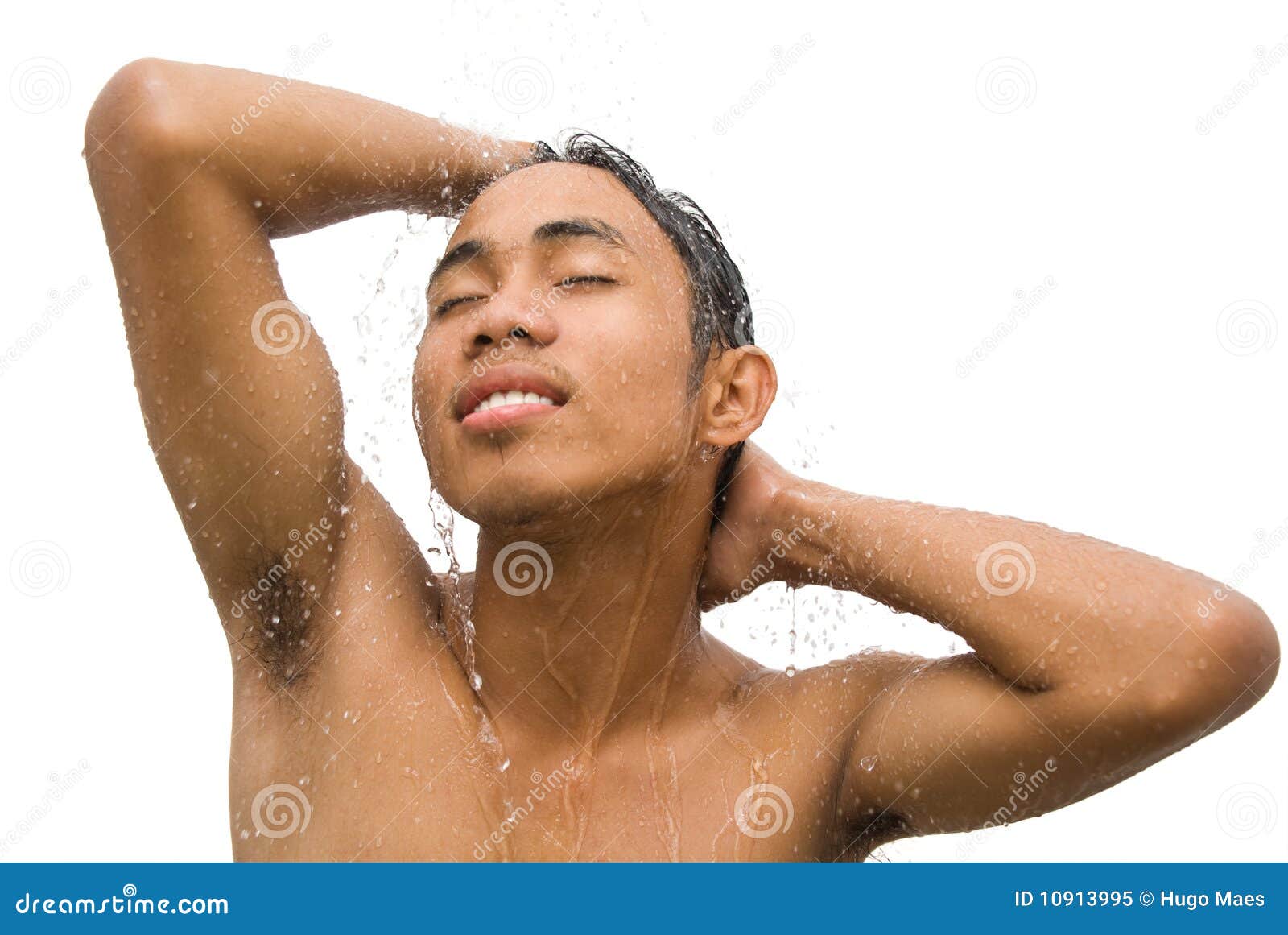 Asian Male Enjoying Shower Stock Image Image Of Ches