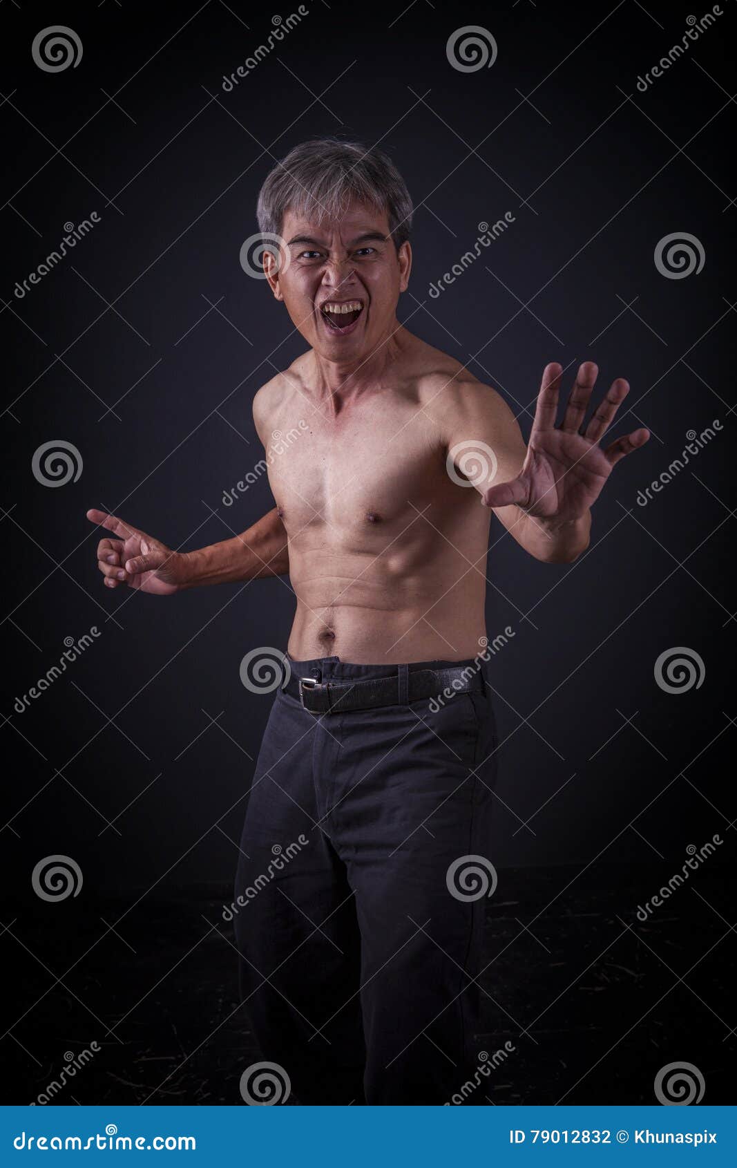 Asian Man Acting Chinese Kungfu Fighting Stock Photo Image of body