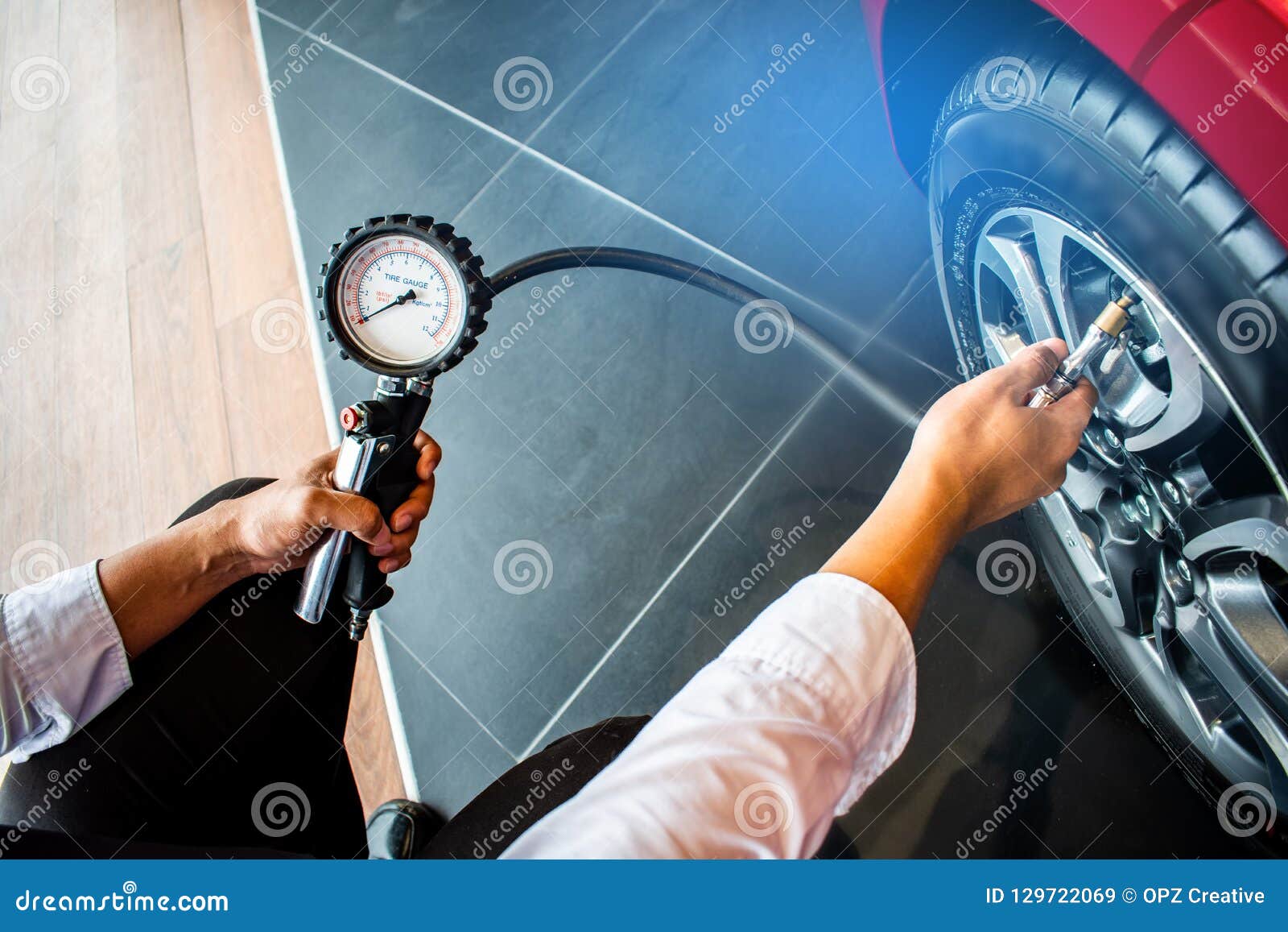 Asian Man Car Inspection Measure Quantity Inflated Rubber ...