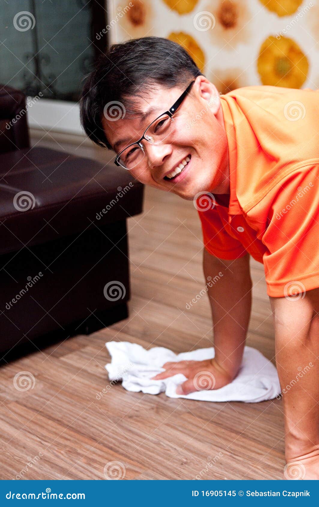 Asian man cleaning floor stock image. Image of asia, housework 16905145