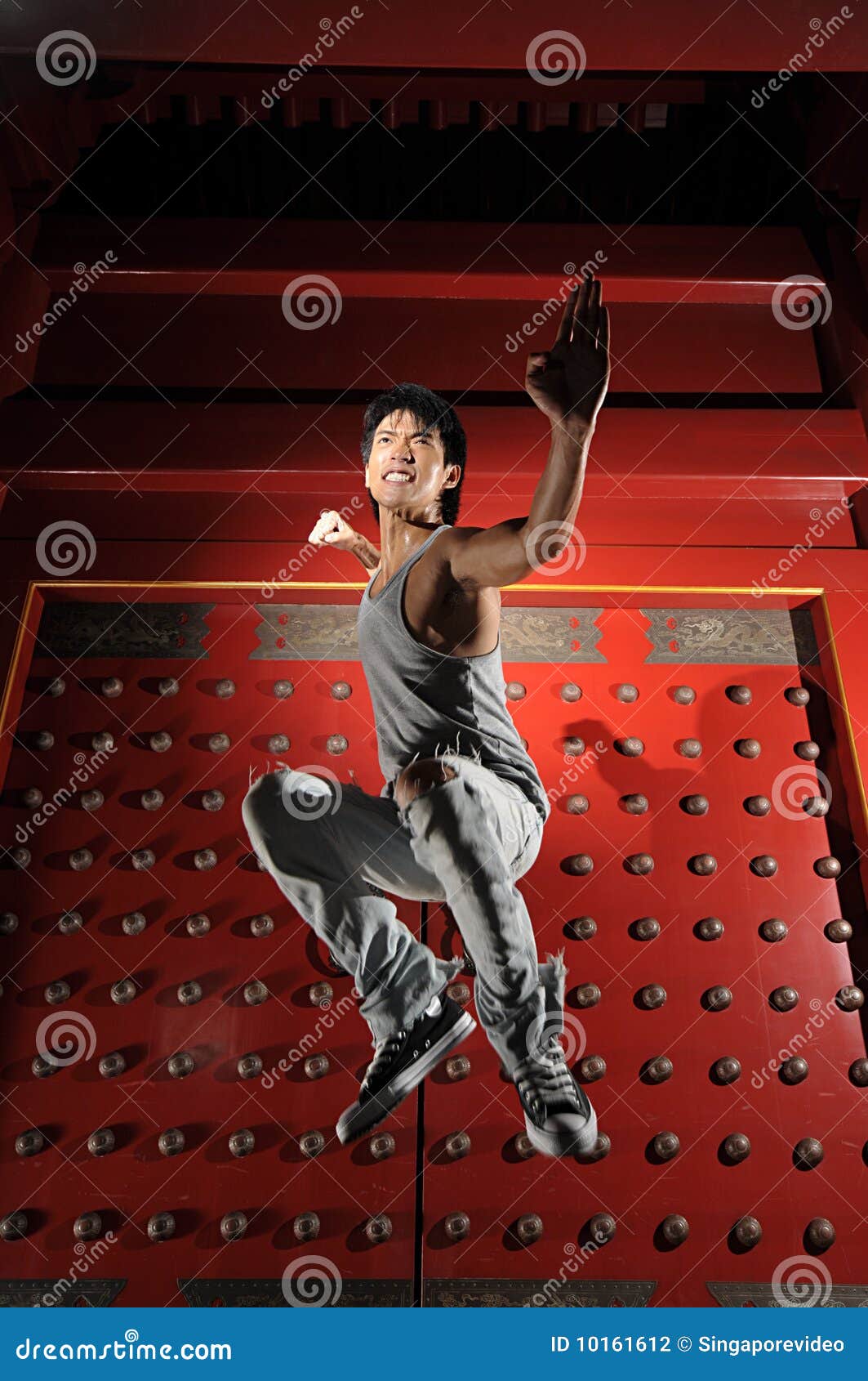 Asian Man in Fighting Action Stock Photo Image of kungfu, defend