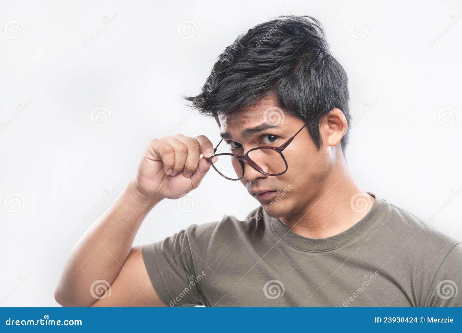 Asian Man Holding Nerdy Glasses Stock Images Image 23930424