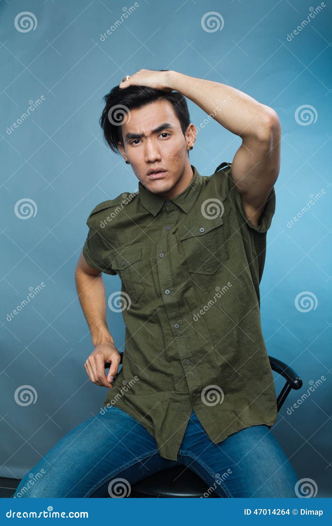 Asian man stock photo. Image of young, posing, hair, blue - 47014264