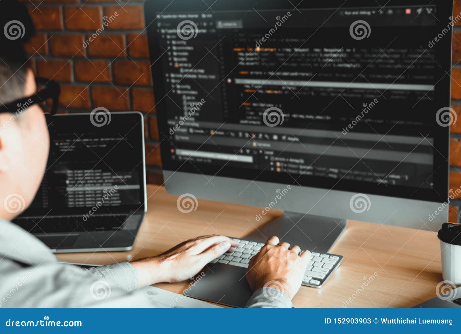 Asian Man Working Code Program Developer Computer Web Development