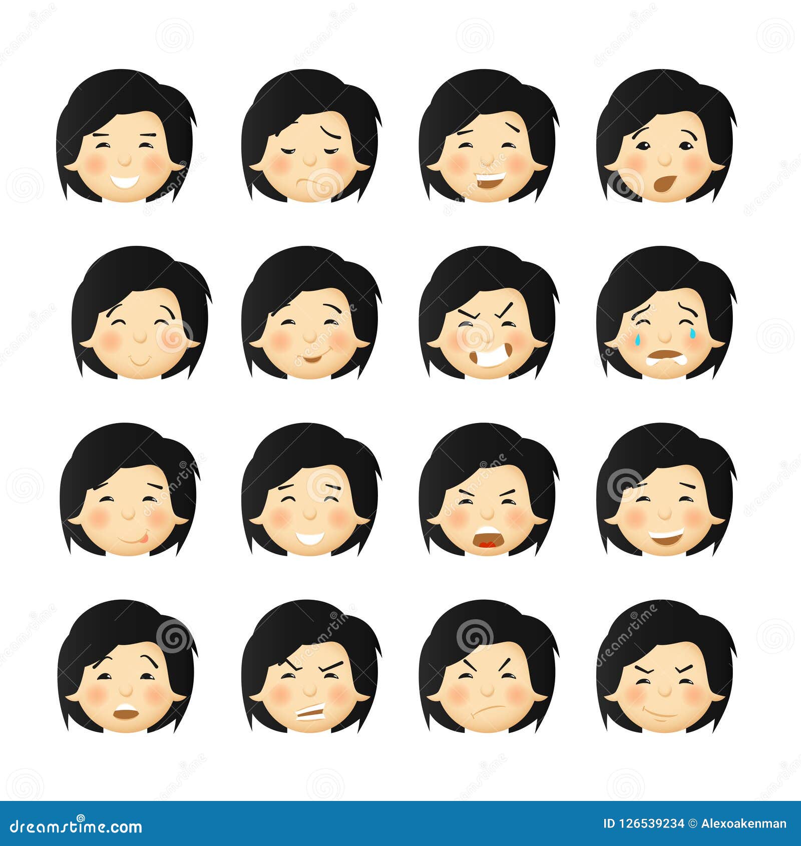 Asian Men with Rosy Cheeks. Vector Avatars and Emoticons Set. Stock ...