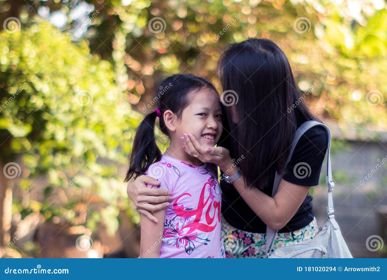 Asian Mother Kissing Her Daughter With Love Stock Photo Image Of
