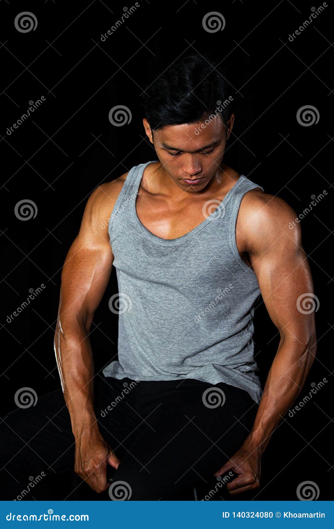 Asian Muscle Men on the Black Background Stock Photo - Image of ...