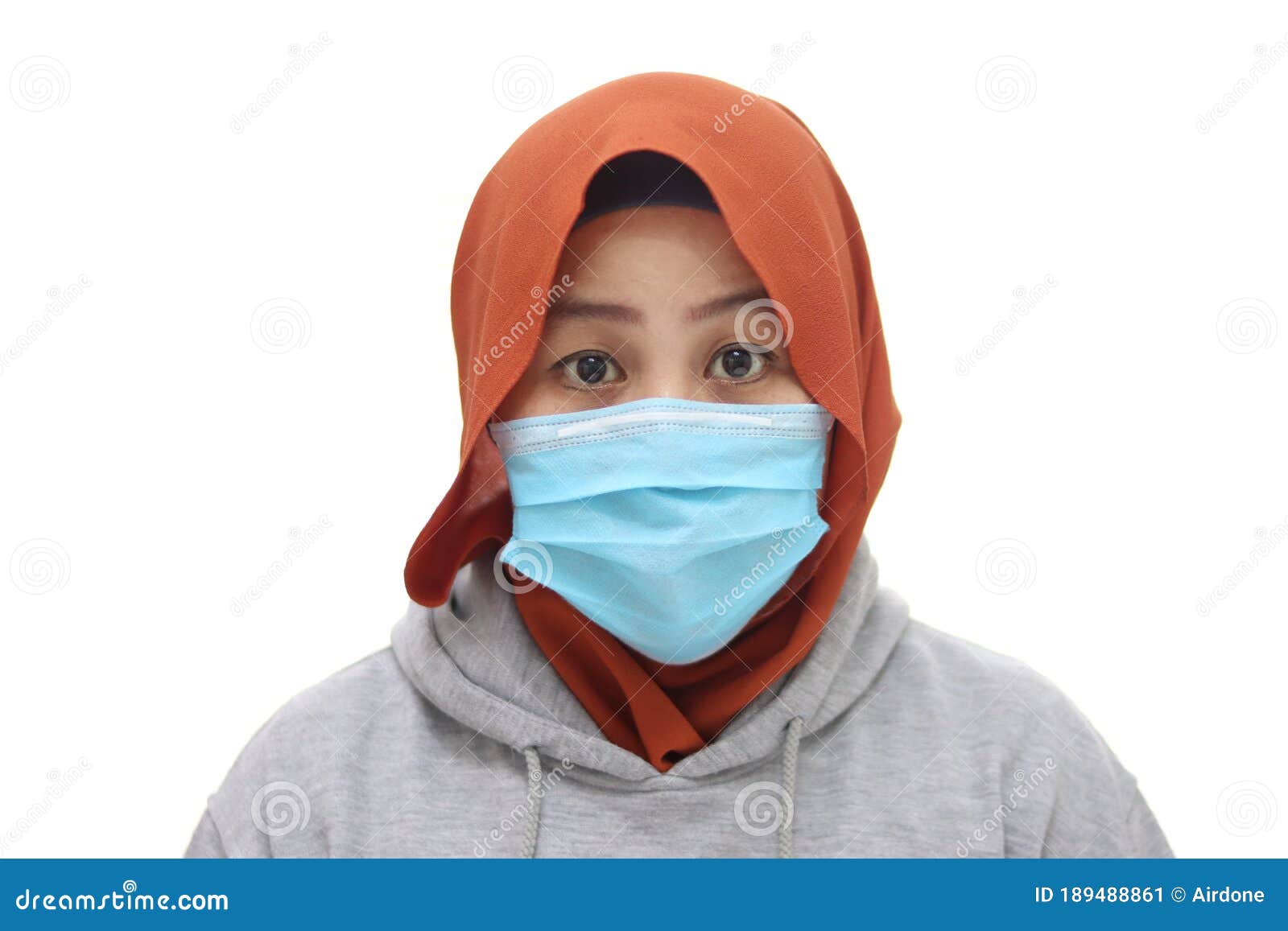 Asian Muslim Woman Wearing Hijab  And Facial  Mask  Isolated 