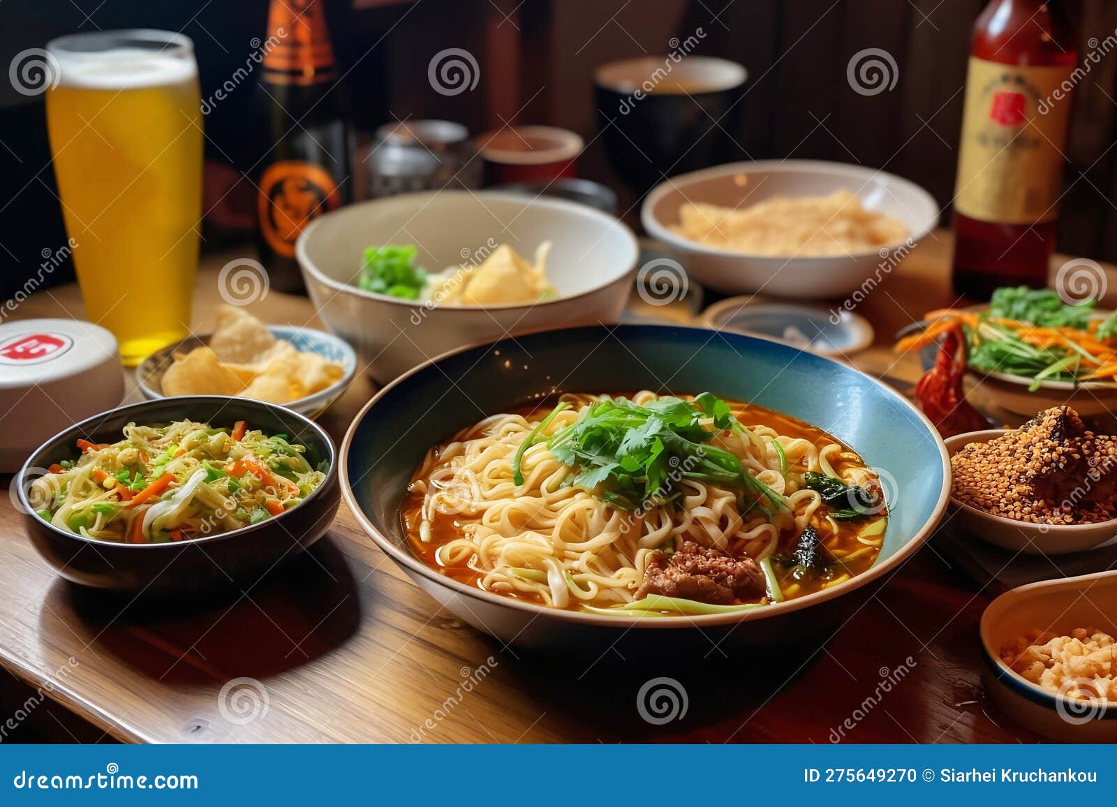 Asian Noodle Bowl on Table at Cafe Stock Illustration Illustration of generated, flat 275649270