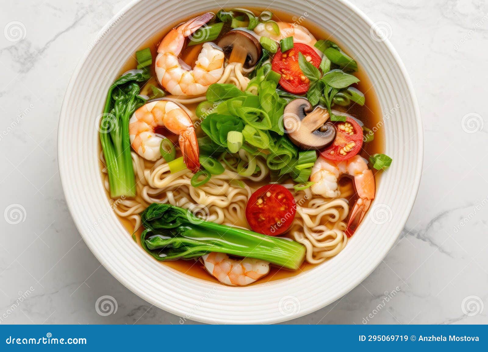 Asian Noodle Soup with Shiitake Mushrooms, Shrimp and Bok Choy on Light
