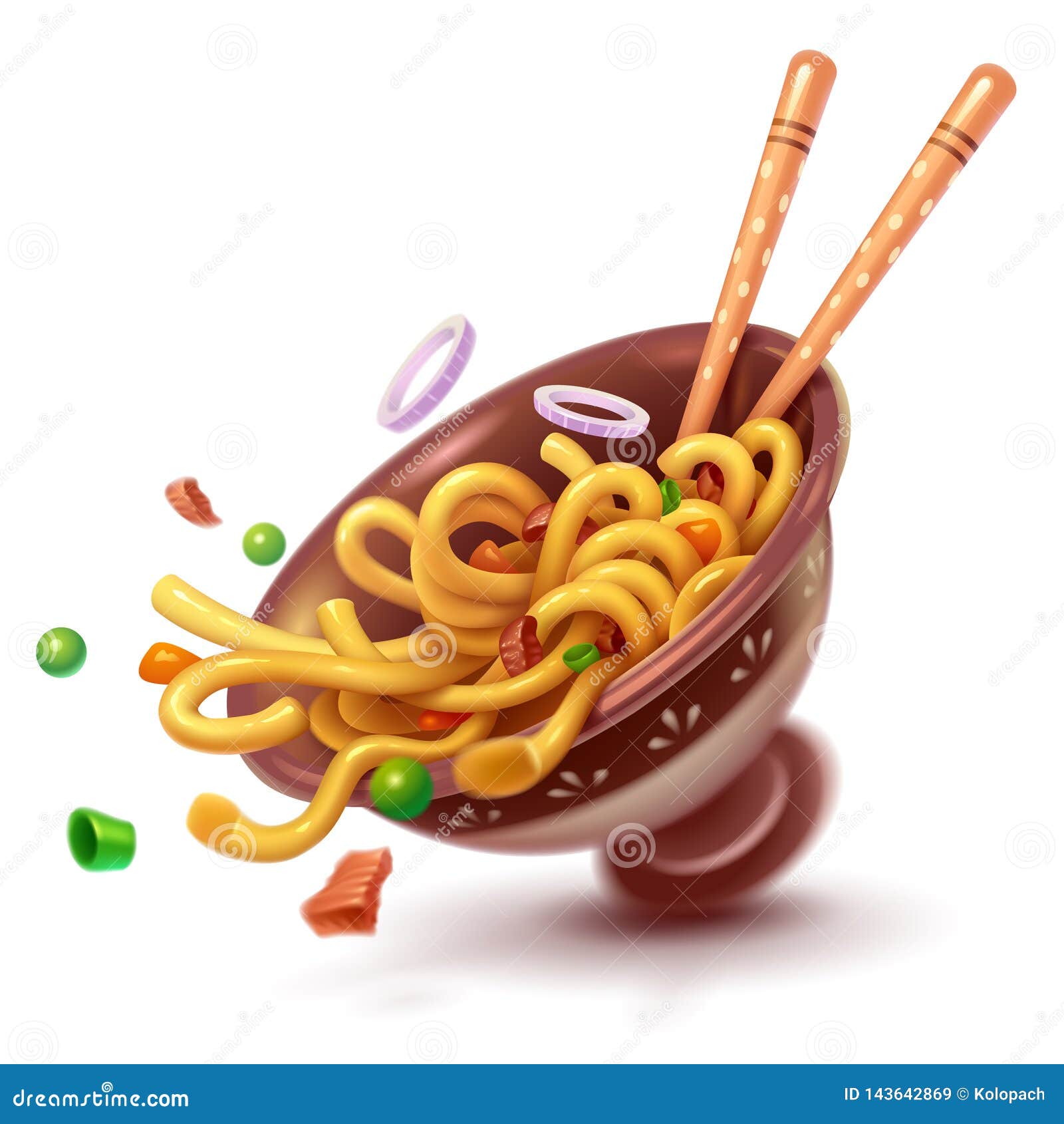 Asian Noodles Naengmyeon Or Soba With Chicken Cartoon Vector