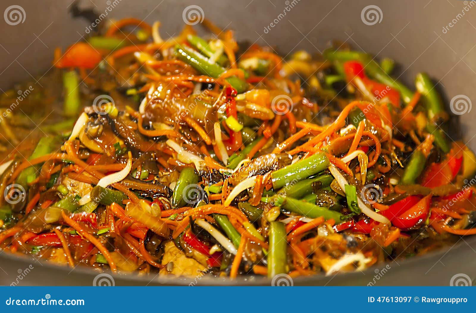 Asian Noodles with Vegetables on Wok Stock Image - Image of leaf