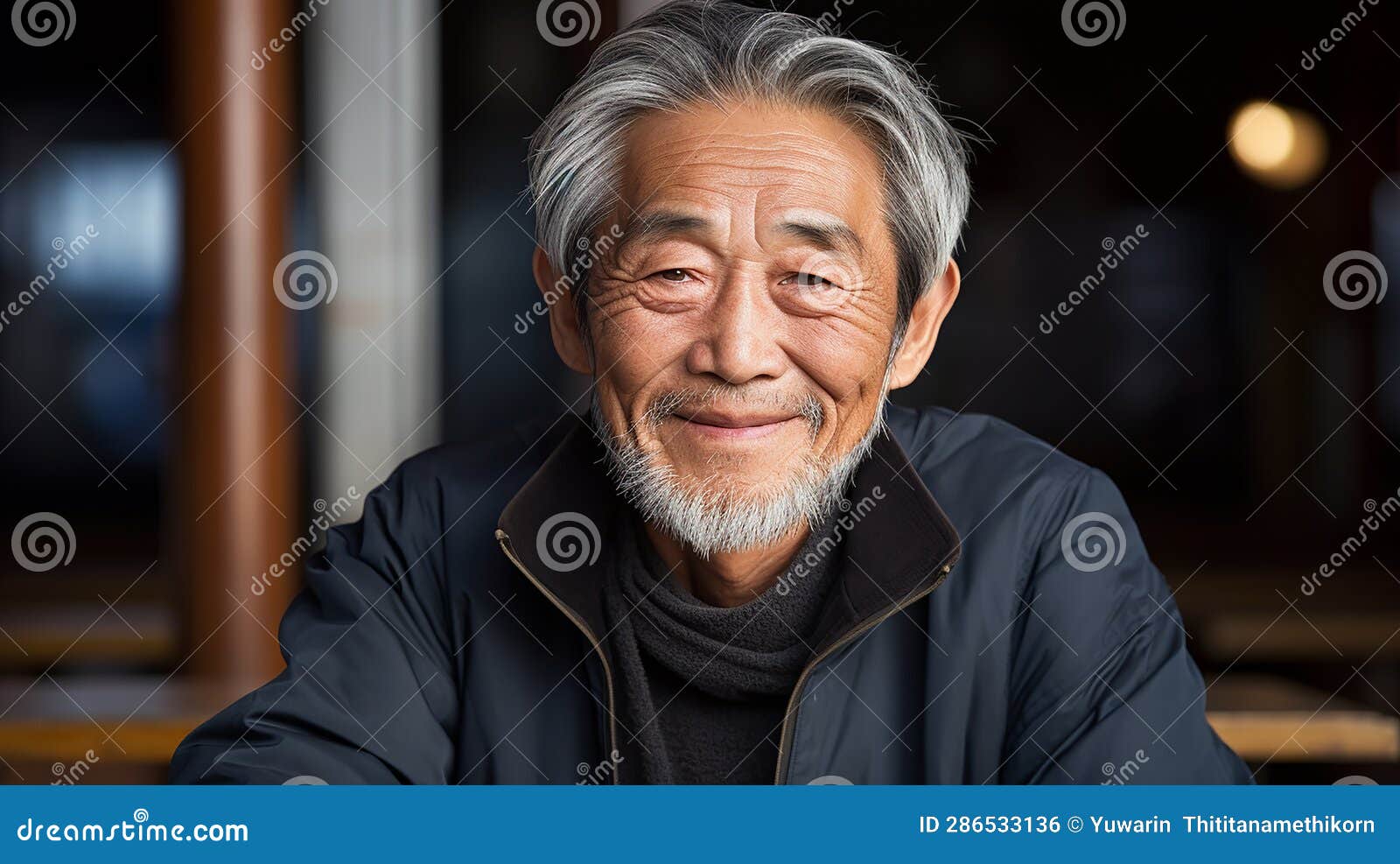 Asian Old Man Smiling Happily at Home in the Morning. Generative AI ...