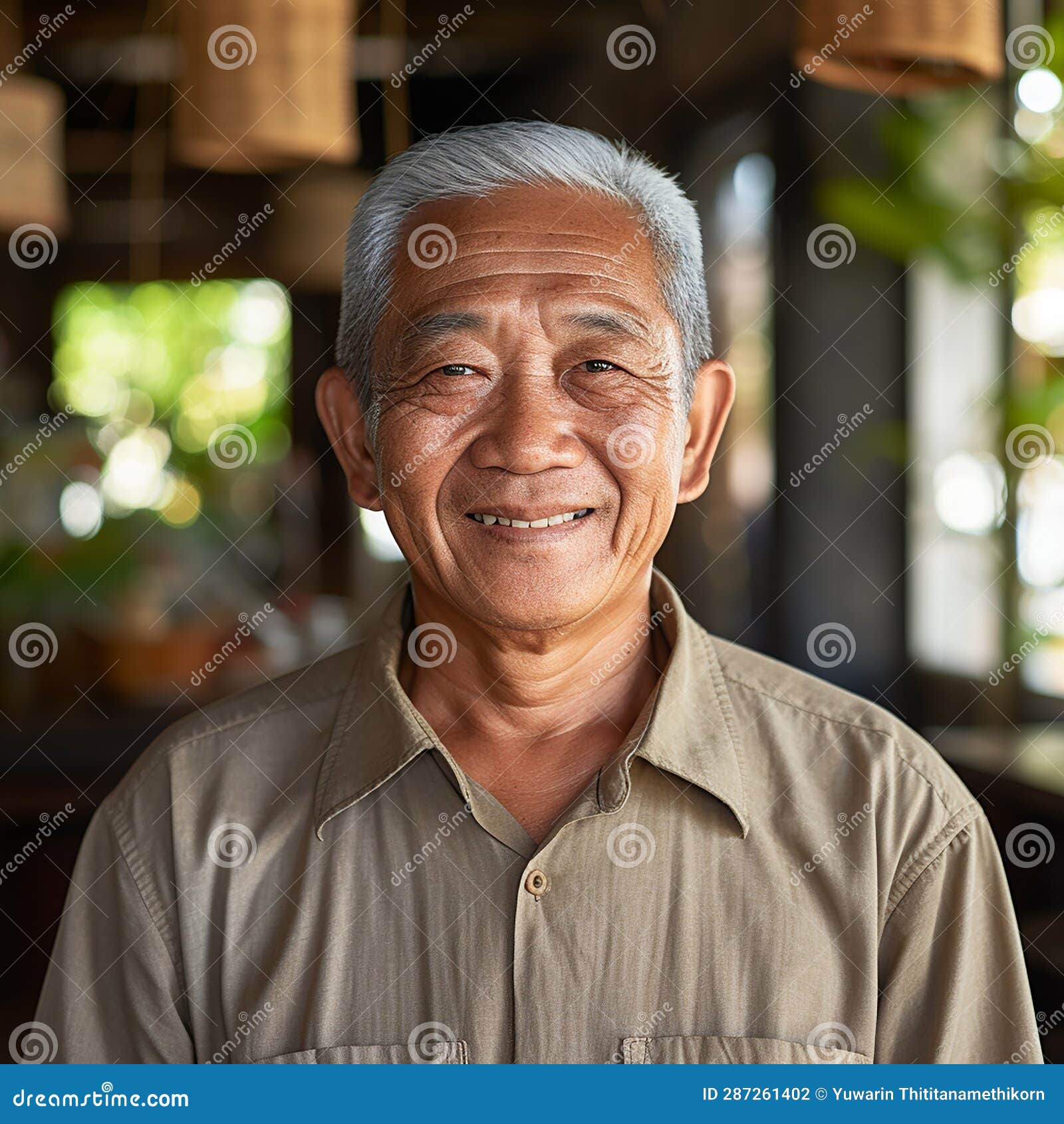 Asian Old Man Smiling Happily at the Park in the Morning. Generative AI ...