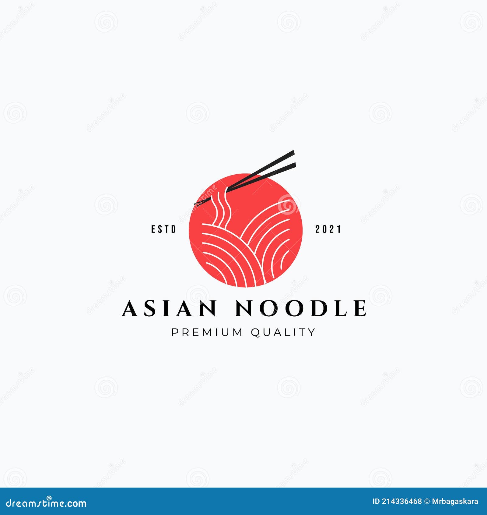 Asian Restaurant Minimal Noodle with Chopstick Logo Design Stock Vector