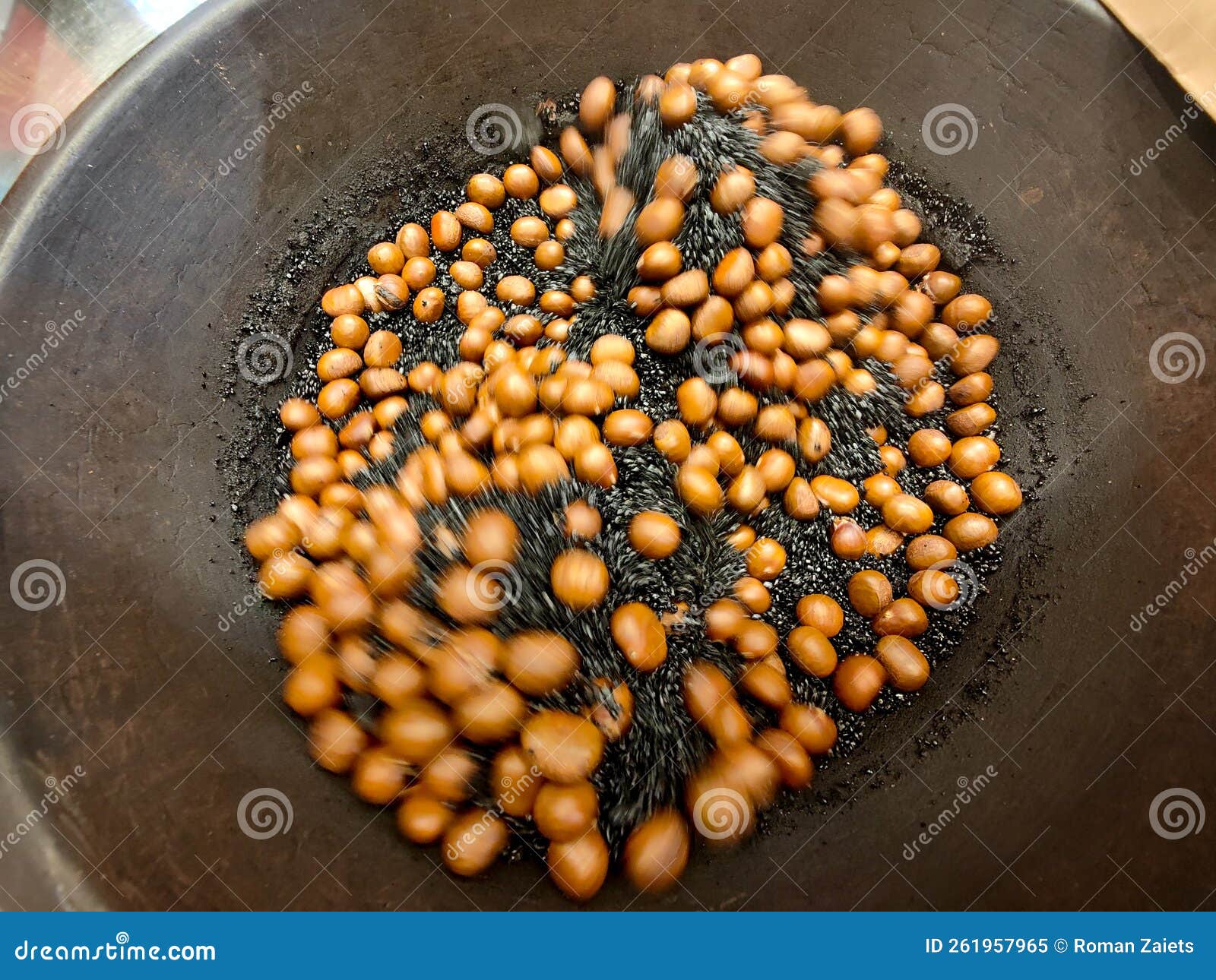 Asian Roasted Chestnuts in a Big Frying Pan Stock Image Image of