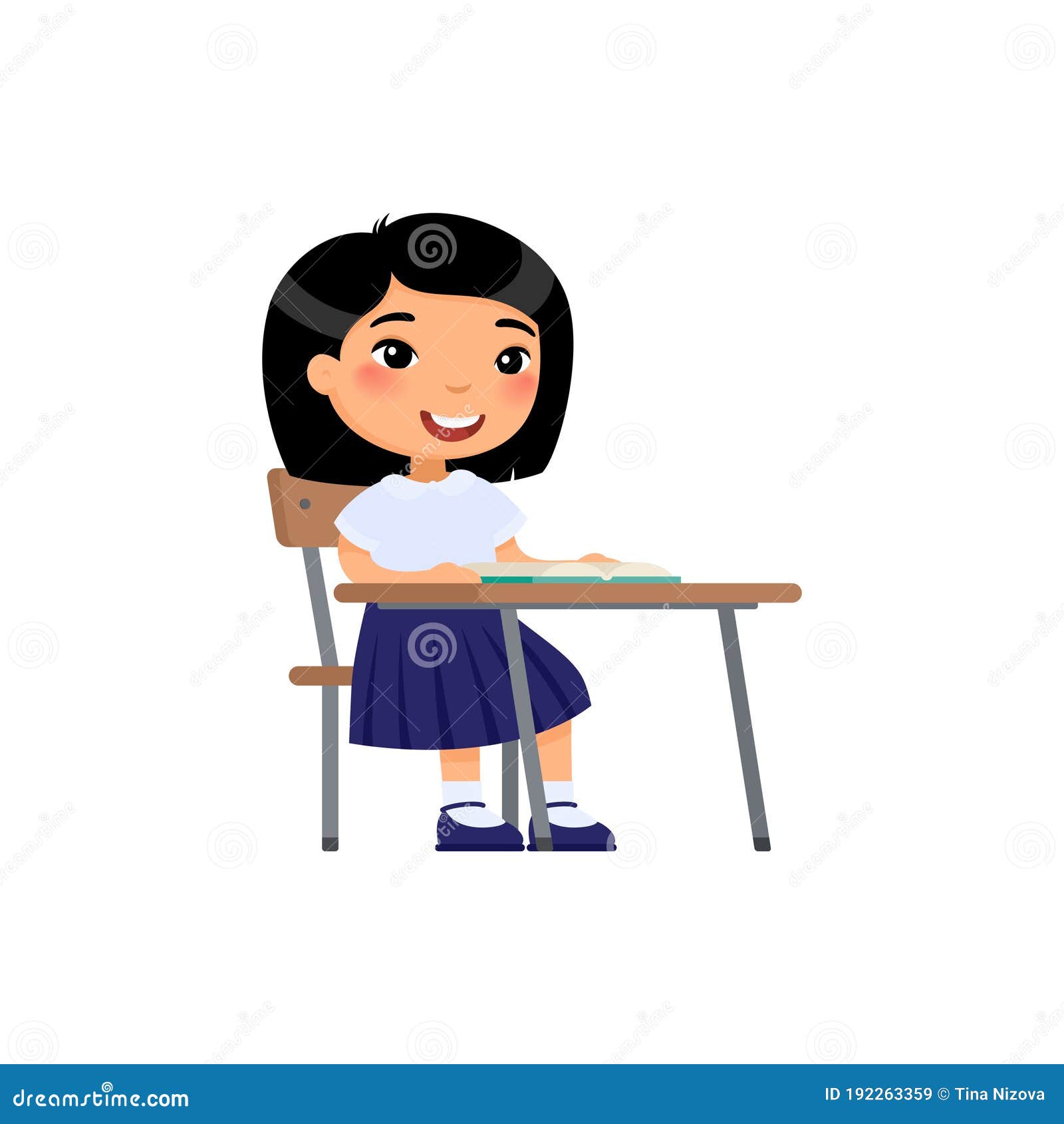 Asian School Girl Sit at School Desk, Cartoon Characters. Elementary School  Education Process Stock Vector - Illustration of classroom, asia: 192263359