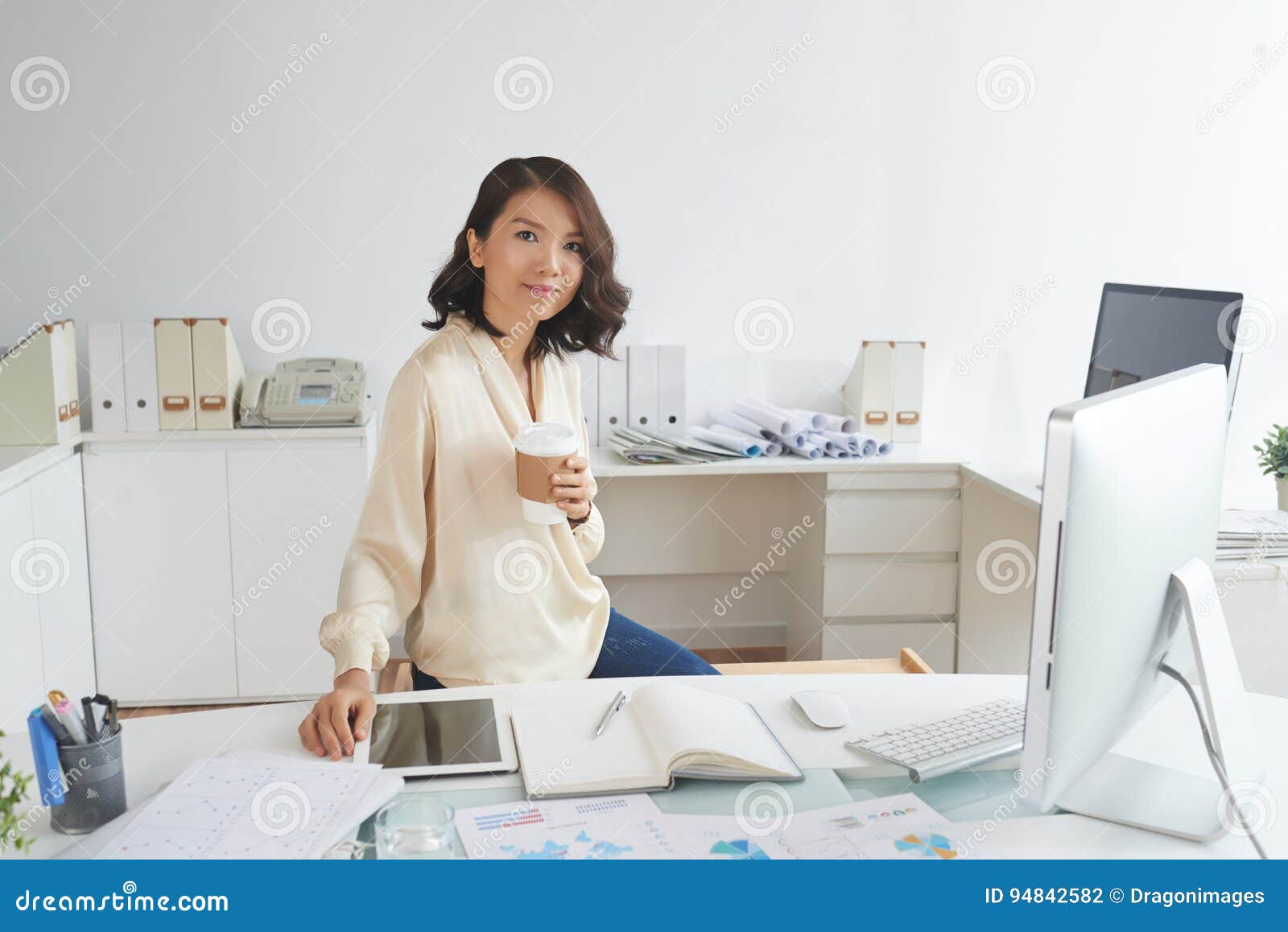 Asian Secretary at Workplace Stock Photo - Image of computer, asian ...