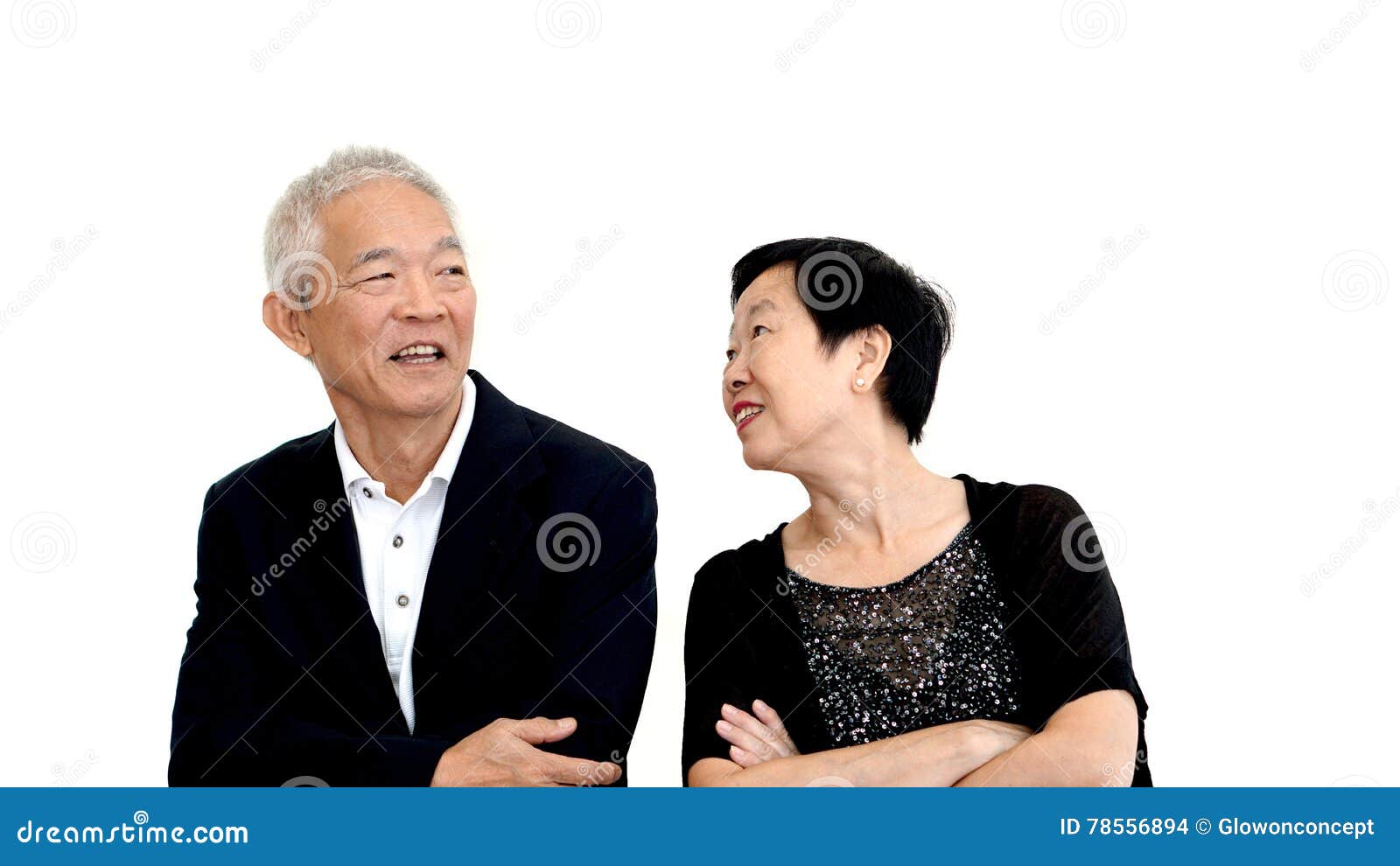 Asian senior couple partner dress in formal attire. Beautiful and handsome cool old people