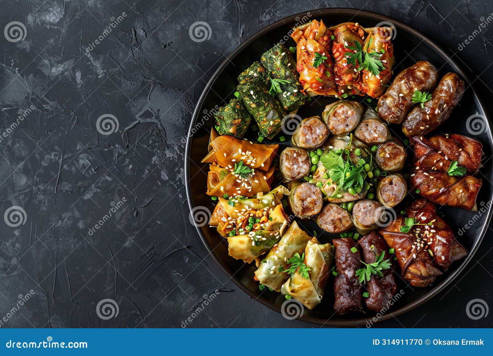 asian set with kazy and dolma, sarma, dolmades, dolmadakia or tolma stuffed with lamb, sausages