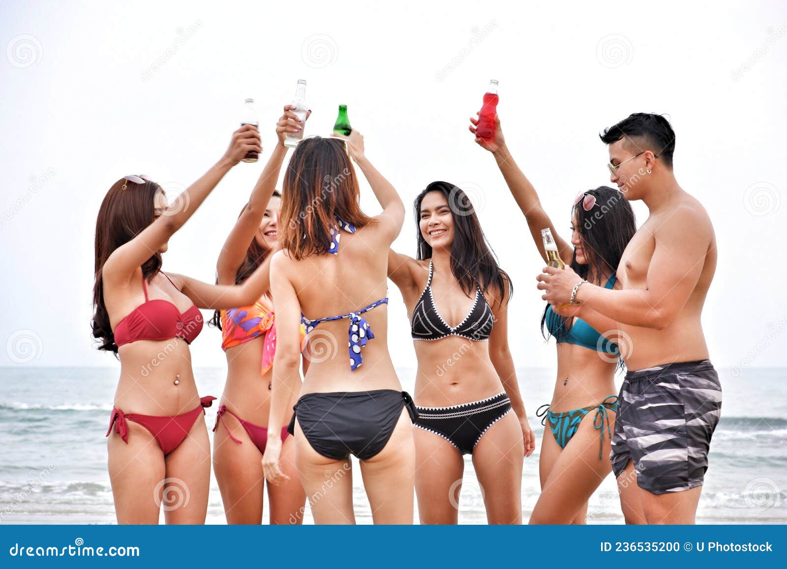Bikini Party Seaside Enjoy Meeting Group Friends Having Fun
