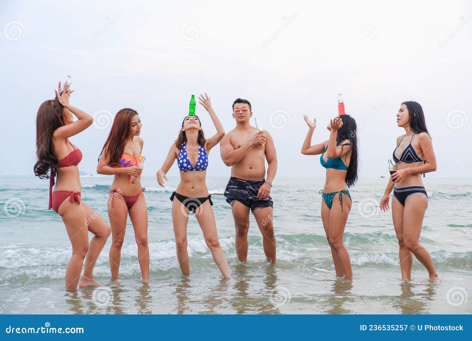 Bikini Party Seaside Enjoy Meeting Group Friends Having Fun