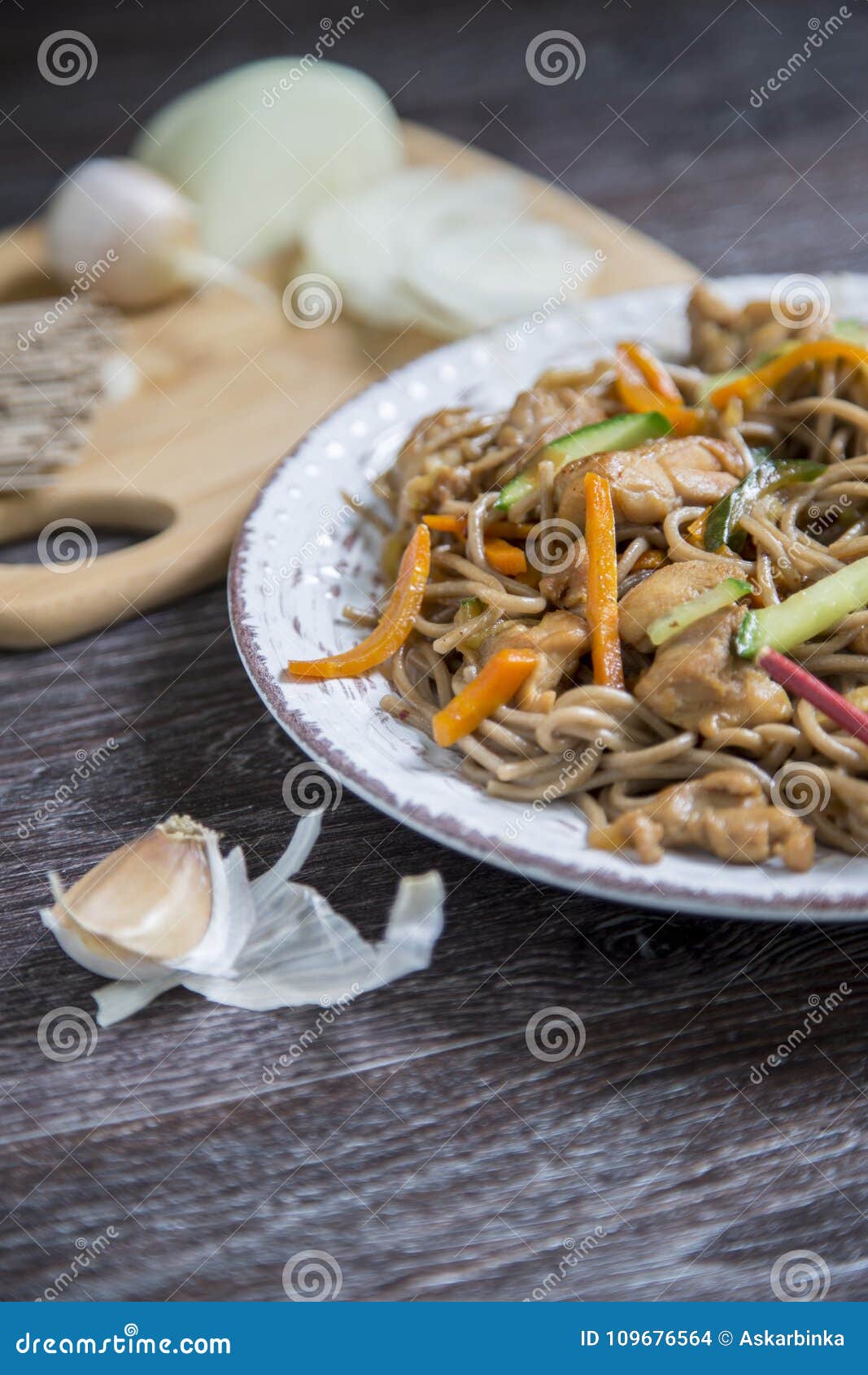 Asian Soba Noodle and Chiken Teriyaki Stock Photo - Image of healthy ...