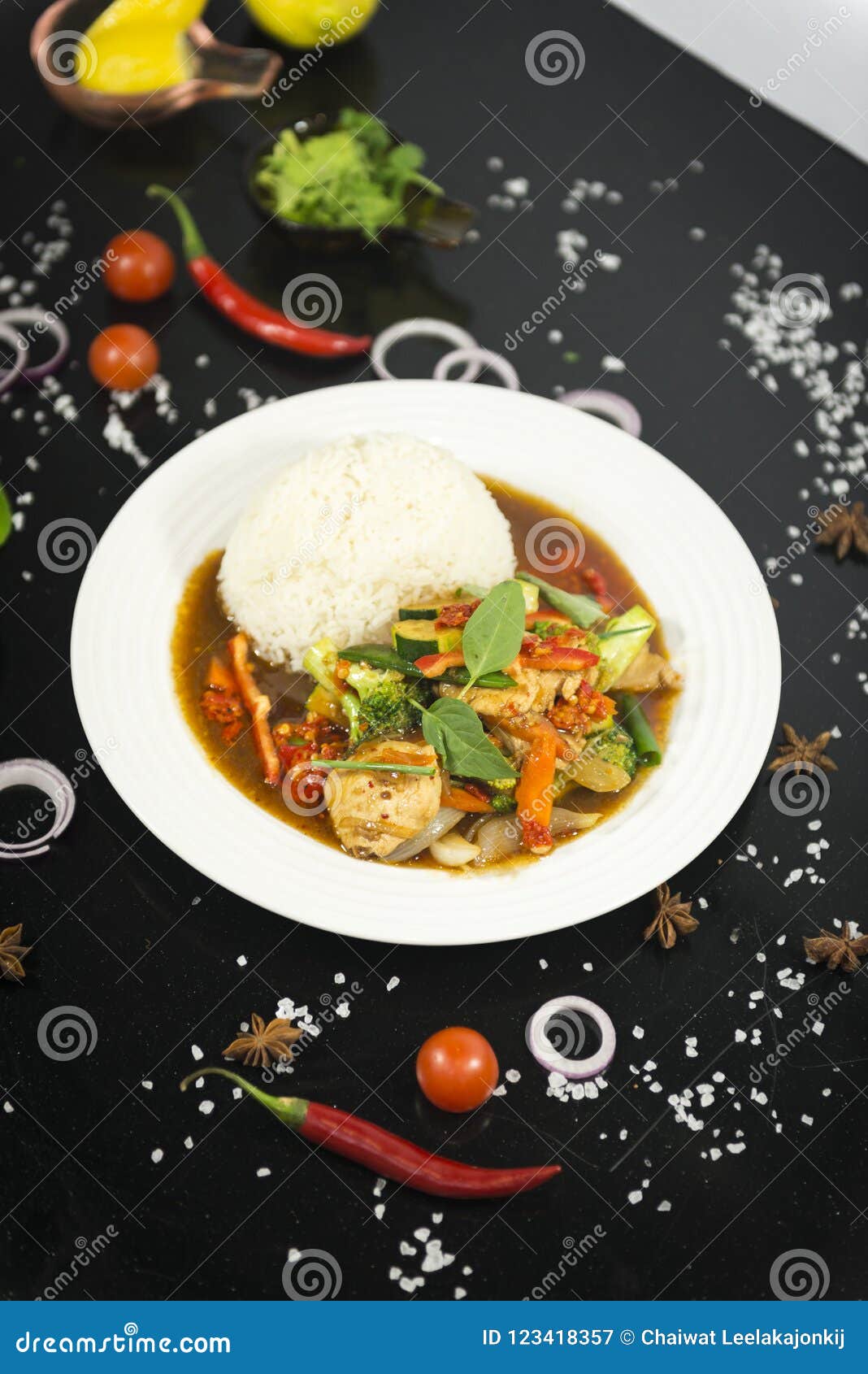 Asian stir fried with rice stock image. Image of lunch - 123418357
