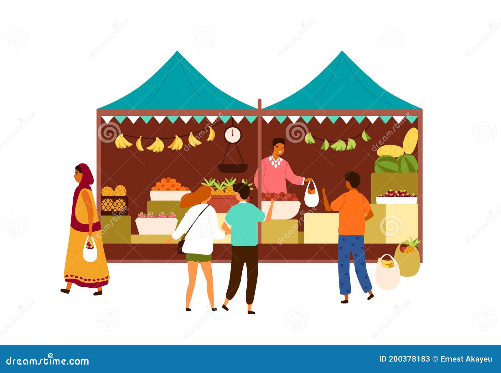 Asian Street Market Kiosk Isolated on White Background. Vendor in the Booth Selling Tropical Fruits To Customers Stock Vector - Illustration of cartoon, buyer: 200378183 Asian Street Market Kiosk Isolated on White Background. Vendor in the Booth Selling Tropical Fruits To Customers Stock Vector - Illustration of cartoon, buyer: 200378183