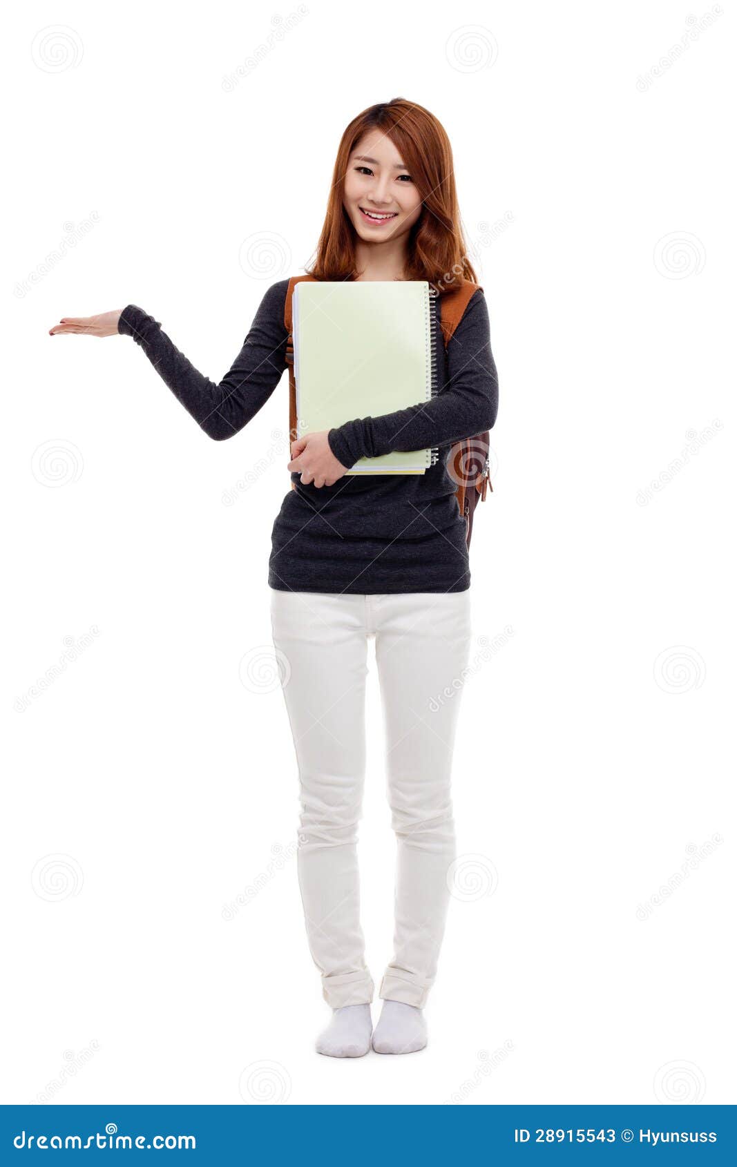 asian student woman indicate blank space