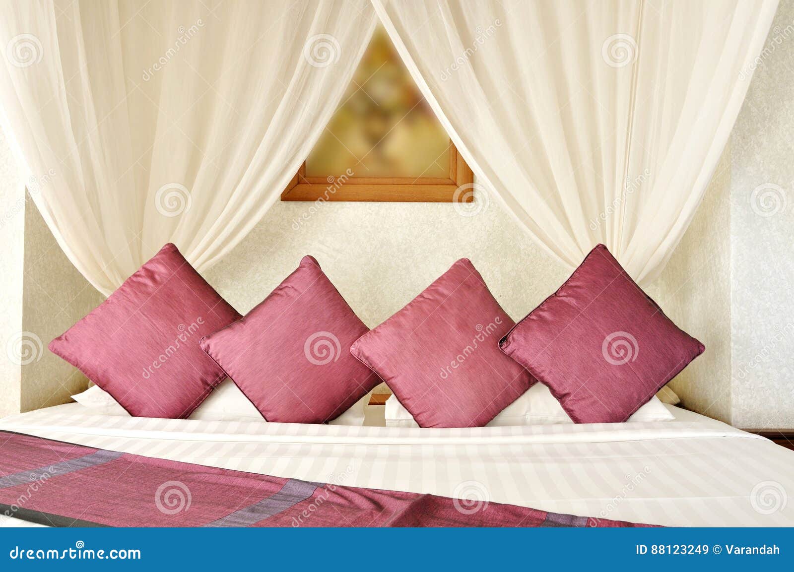 Asian Style Bed with Nice Silk Pillows Stock Image Image of bedroom