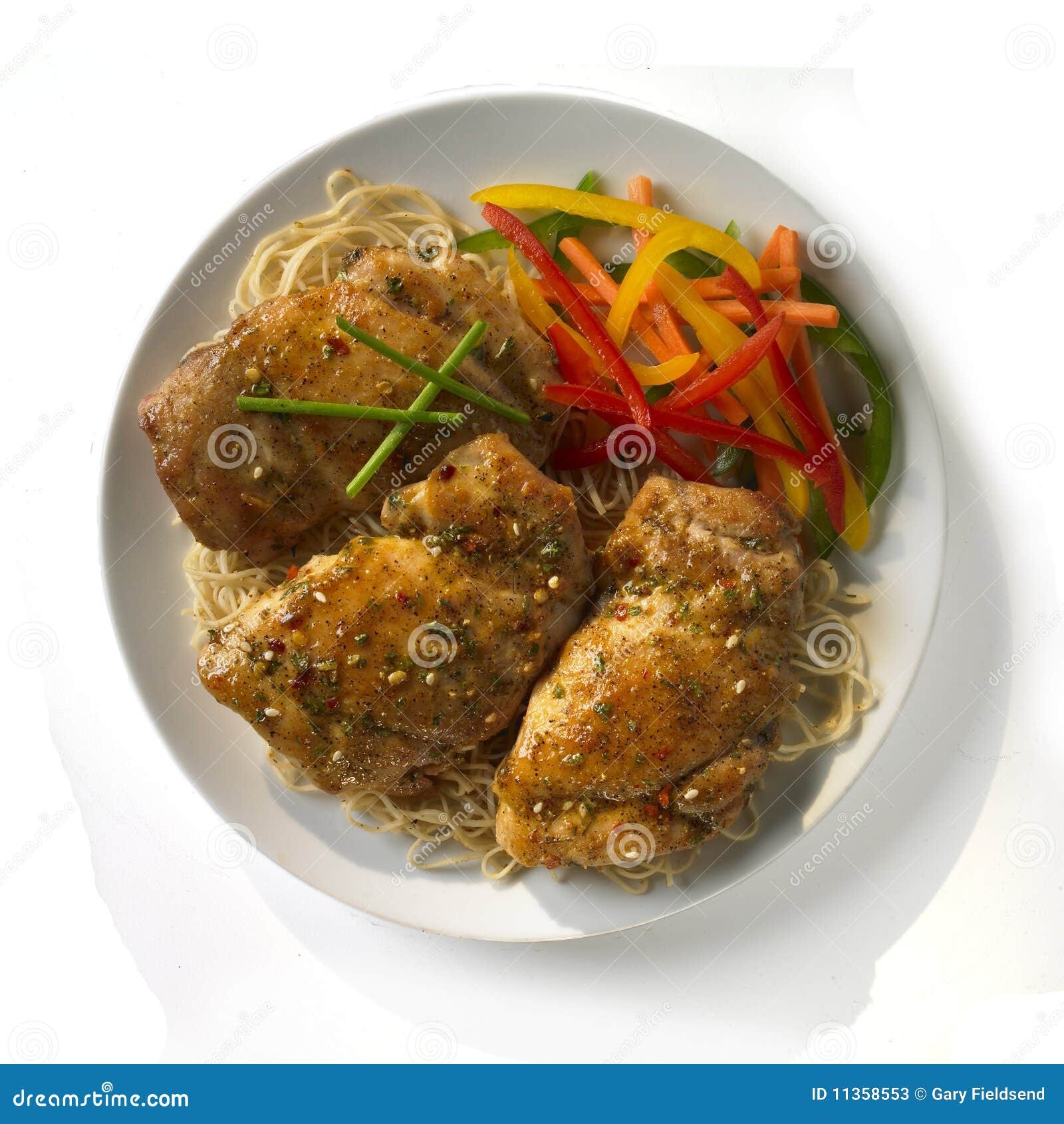 Asian Style Chicken Thighs on Noodles Stock Image Image of meat