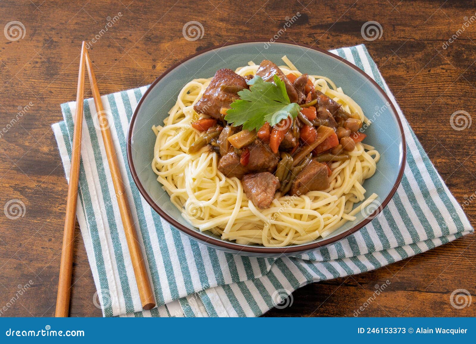 Asian-style Pork Stir-fry with Vegetables Stock Image - Image of dinner