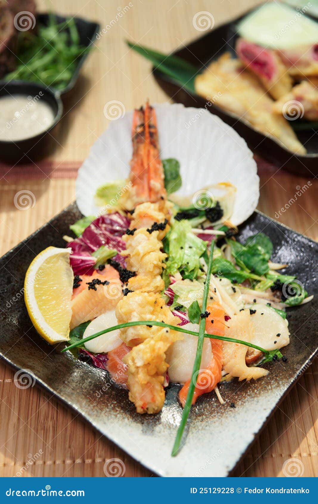 Asian style seafood dish stock photo. Image of herbs 25129228